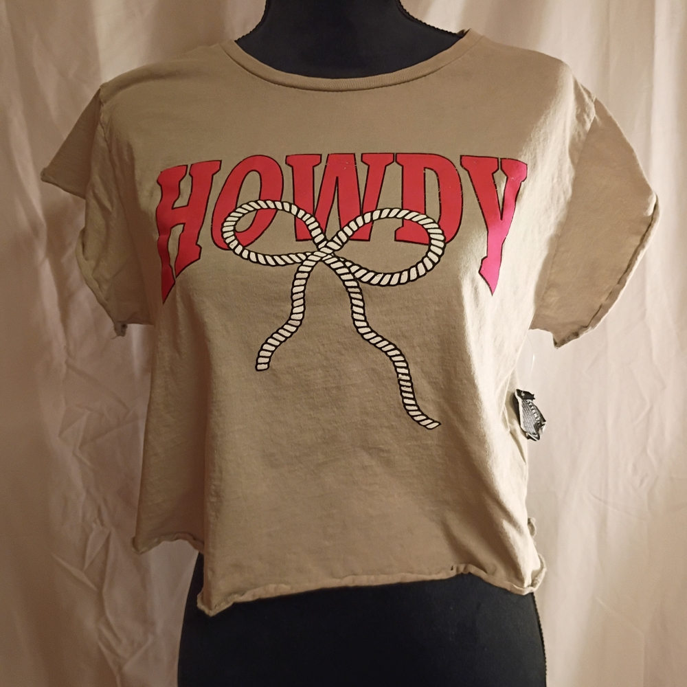 Tan Crop Top with Pink 'Howdy' Print